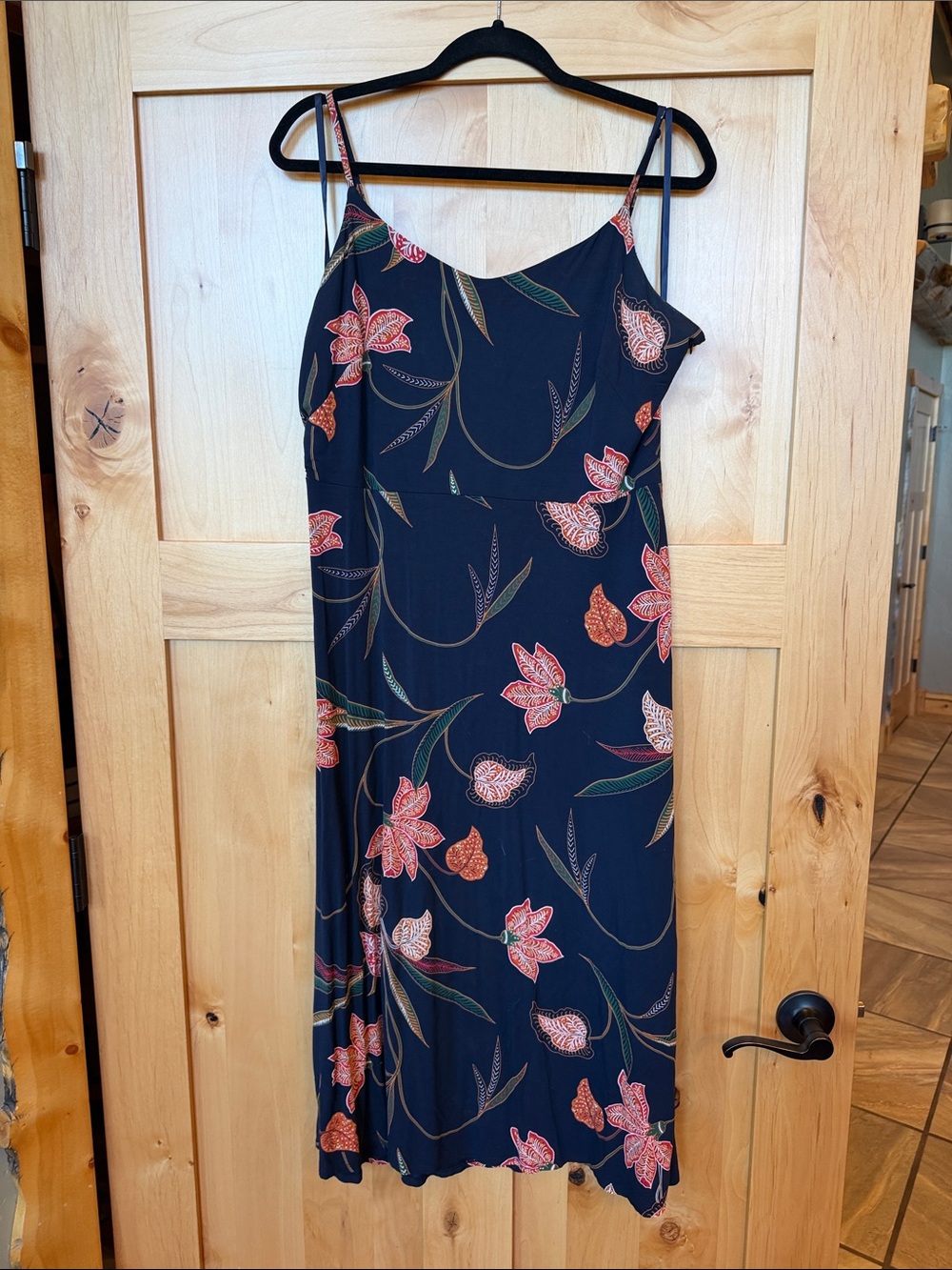 LOFT Navy Floral Smocked Midi Dress Size 14